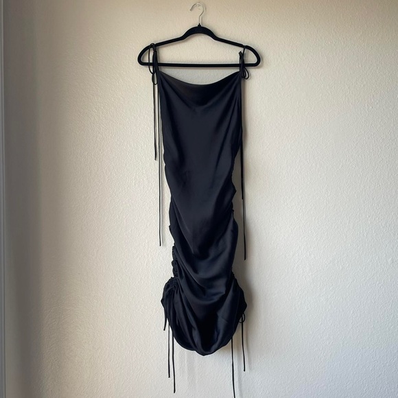 ORSEUND IRIS Drawstring Ruched Slip Dress Cowl Neck Black Size XS - Picture 6 of 7